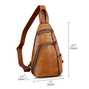 Genuine Leather Silng Bag for Men and Women Vintage Leather Sling Backpack Purse Shoulder Crossbody Bag Chest Bag