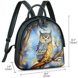 Genuine Leather Backpack for Women Hand Painted Purse Retro Leather Handmade College Knapsack Rucksack Casual Daypack