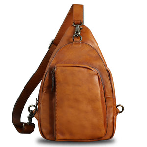 Genuine Leather Sling Bag for Men and Women Vintage Real Leather Sling Backpack Shoulder Crossbody Bag Chest Bag