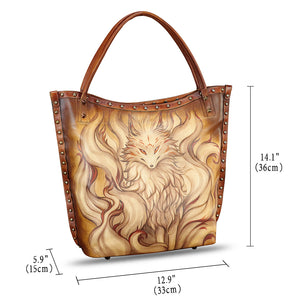 Genuine Leather Shoulder Bag for Women Hand Painted Leather Handbag Handmade Purse Crossbody Work Tote Bag Casual Purse