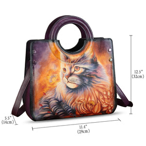 Genuine Leather Tote Bag for Women Hand Painted Leather Shoulder Handbag Handmade Purse Crossbody Work Tote Casual Purse