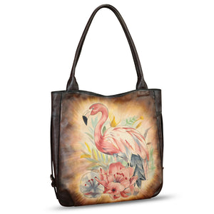 Genuine Leather Shoulder Bag for Women Hand Painted Leather Handbag Handmade Purse Work Tote Bag Casual Purse