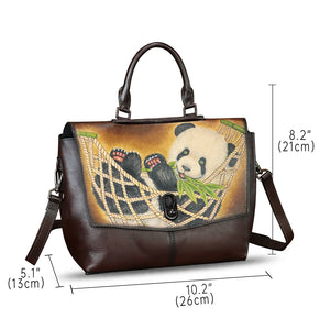 Genuine Leather Satchel for Women Hand Painted Handbag Top Handle Bags Handmade Purse Crossbody Tote Bag Purse