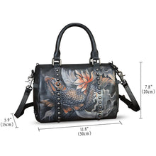 Load image into Gallery viewer, Genuine Leather Satchel for Women Hand Painted Leather Handbag Top Handle Bags Handmade Purse Crossbody Tote Bag
