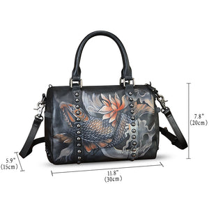 Genuine Leather Satchel for Women Hand Painted Leather Handbag Top Handle Bags Handmade Purse Crossbody Tote Bag