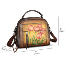 Load image into Gallery viewer, Genuine Leather Satchel for Women Hand Painted Leather Top Handle Handbag Handmade Crossbody Purse
