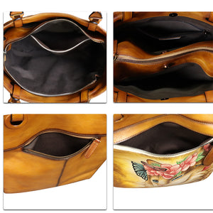 Genuine Leather Shoulder Bag for Women Hand Painted Leather Handbag Handmade Work Tote Bag Casual Hand Purse