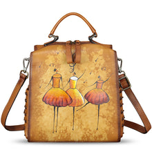 Load image into Gallery viewer, Genuine Leather Satchel for Women Hand Painted Purse Crossbody Handbag Top Handle Bags Handmade Convertible Backpack
