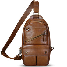 Load image into Gallery viewer, Genuine Leather Sling Bag for Men Sling Backpack Handmade Retro Crossbody Purse Hiking Daypack Chest Shoulder Fanny Pack
