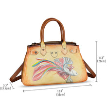 Load image into Gallery viewer, Genuine Leather Satchel for Women Hand Painted Leather Handbag Top Handle Bags Handmade Crossbody Purse Work Tote
