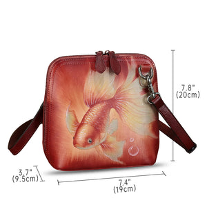 Genuine Leather Crossbody Bag for Women Hand Painted Leather Handmade Crossbody Satchel Purse Pouch