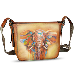Genuine Leather Crossbody Bag for Women Hand Painted Leather Handmade Crossbody Satchel Purse Hand Drawn Handbag