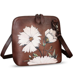 Genuine Leather Crossbody Bag for Women Hand Painted Leather Handmade Crossbody Satchel Purse Pouch