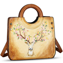 Load image into Gallery viewer, Genuine Leather Tote Bag for Women Hand Painted Leather Shoulder Handbag Handmade Purse Crossbody Work Tote Casual Purse
