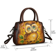 Load image into Gallery viewer, Genuine Leather Handbag for Women Hand Painted Top Handle Purse Retro Handmade Satchel Vintage Crossbody Hobo Bag
