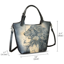 Load image into Gallery viewer, Genuine Leather Handbag Satchel for Women Hand Painted Leather Handmade Work Tote Casual Shoulder Purse Bag
