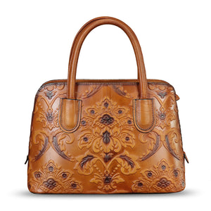 Genuine Leather Handbag for Women Top Handle Satchel Handmade Retro Embossed Leather Vintage Crossbody Purse
