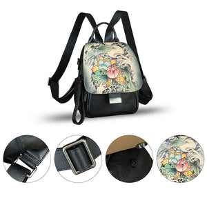 Genuine Leather Backpack for Women Hand Painted Knapsack Purse Designer Handmade Rucksack Casual Daypack