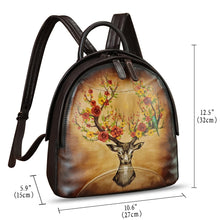 Load image into Gallery viewer, Genuine Leather Backpack for Women Hand Painted Purse Retro Leather Handmade College Knapsack Rucksack Casual Daypack
