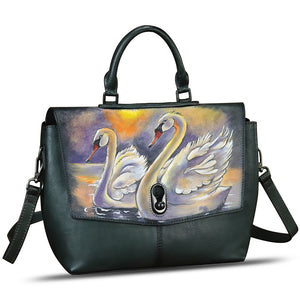 Genuine Leather Satchel for Women Hand Painted Handbag Top Handle Bags Handmade Purse Crossbody Tote Bag Purse