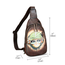 Load image into Gallery viewer, Genuine Leather Sling Bag Hand Painted Crossbody Backpack Retro Handmade Chest Shoulder Daypack Fanny Pack Purse
