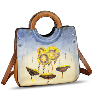 Genuine Leather Tote Bag for Women Hand Painted Leather Shoulder Handbag Handmade Purse Crossbody Work Tote Casual Purse