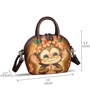 Genuine Leather Handbag for Women Purse Hand Painted Leather Top Handle Satchel Handmade Crossbody Pouch