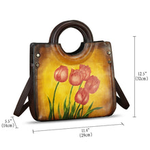 Load image into Gallery viewer, Genuine Leather Tote Bag for Women Hand Painted Leather Shoulder Handbag Handmade Purse Crossbody Work Tote Casual Purse
