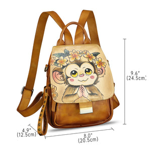 Genuine Leather Backpack for Women Hand Painted Knapsack Purse Designer Handmade Rucksack Casual Daypack