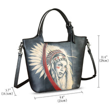 Load image into Gallery viewer, Genuine Leather Handbag Satchel for Women Hand Painted Leather Handmade Work Tote Casual Shoulder Purse Bag
