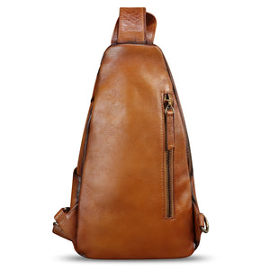 Genuine Leather Silng Bag for Men and Women Vintage Leather Sling Backpack Purse Shoulder Crossbody Bag Chest Bag