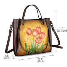 Load image into Gallery viewer, Genuine Leather Handbag Satchel for Women Hand Painted Shoulder Bag Handmade Work Tote Casual Crossbody Purse
