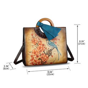 Genuine Leather Handbag Purse for Women Hand Painted Pattern Handbag Handmade Crossbody Work Tote Shoulder Bag