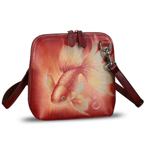 Genuine Leather Crossbody Bag for Women Hand Painted Leather Handmade Crossbody Satchel Purse Pouch