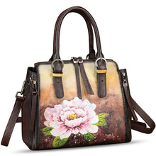 Load image into Gallery viewer, Genuine Leather Handbag for Women Hand Painted Leather Top Handle Purse Handmade Crossbody Satchel Tote Bag
