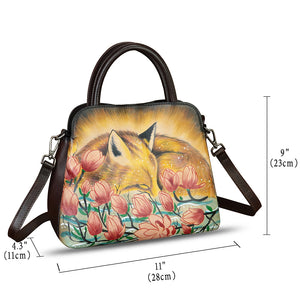 Genuine Leather Handbag for Women Hand Painted Leather Top Handle Satchel Handmade Crossbody Purse