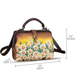 Genuine Leather Handbag Satchel for Women Hand Painted Leather Handmade Pouch Casual Shoulder Purse Bag