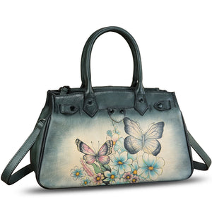 Genuine Leather Satchel for Women Hand Painted Leather Handbag Top Handle Bags Handmade Crossbody Purse Work Tote