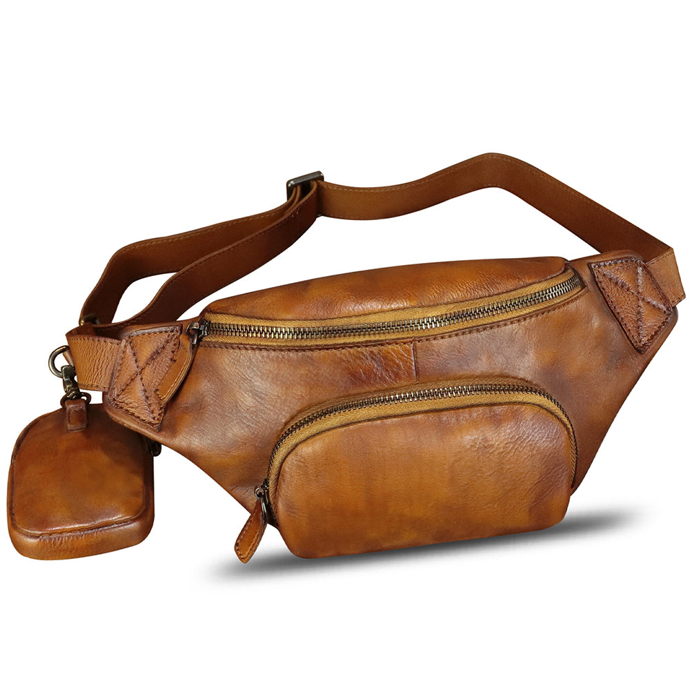 Genuine Leather Fanny Pack for Women and Men Vintage Real Leather Sling Bag Crossbody Bag Fashion Waist Bag Chest Purse