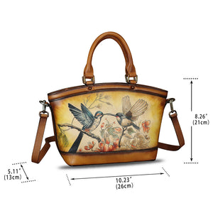 Genuine Leather Handbag Purse for Women Hand Painted Shoulder Handbag Handmade Purse Crossbody Work Tote Casual Bag