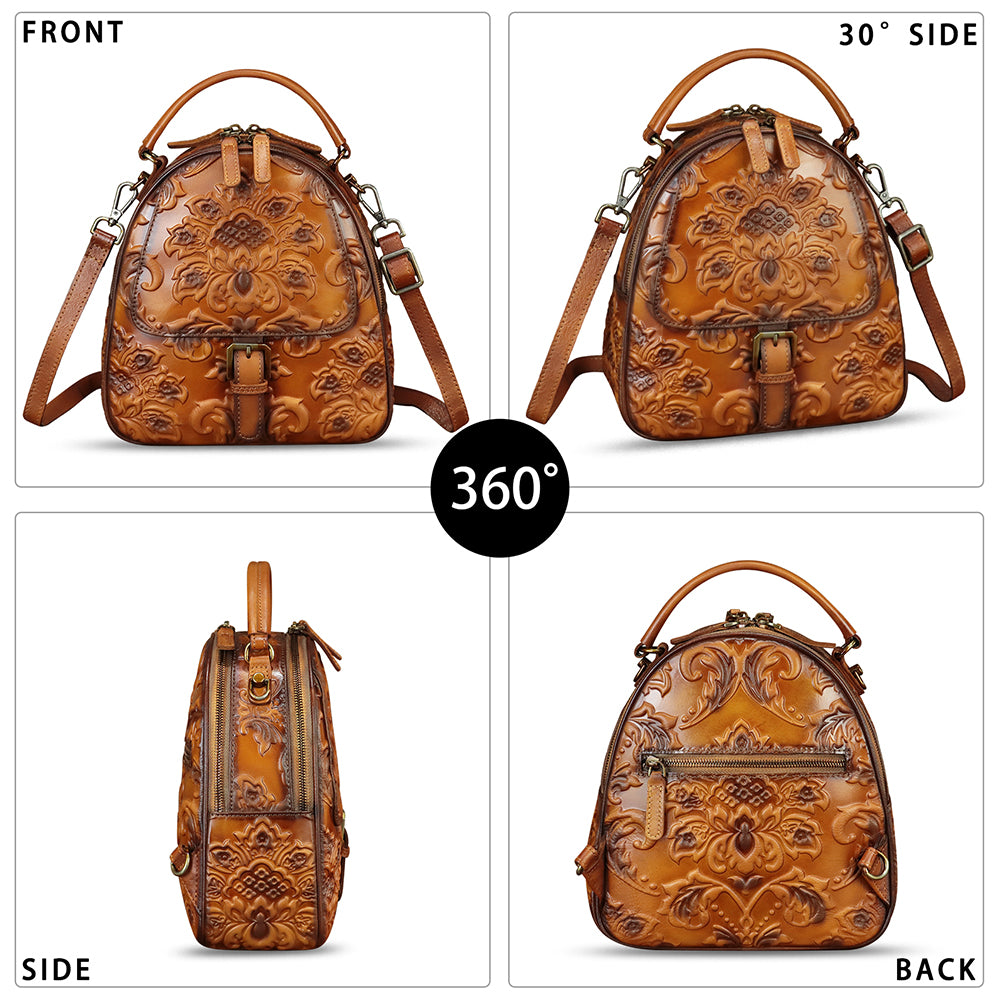 Genuine Leather Backpack for Women Crossbody Shoulder Bag Vintage Rucksack Fashion Knapsack Purse Daypack Bag