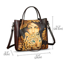 Load image into Gallery viewer, Genuine Leather Handbag Satchel for Women Hand Painted Shoulder Bag Handmade Work Tote Casual Crossbody Purse
