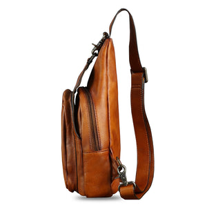 Genuine Leather Sling Bag for Men and Women Vintage Real Leather Sling Backpack Shoulder Crossbody Bag Chest Bag