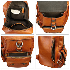 Genuine Leather Sling Bag for Men and Women Crossbody Backpack Handmade Chest Bag Hiking Daypack Purse Pouch