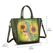 Load image into Gallery viewer, Genuine Leather Handbag for Women Hand Painted Leather Top Handle Satchel Handmade Crossbody Purse Tote Bag
