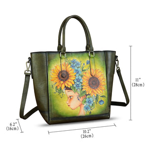 Genuine Leather Handbag for Women Hand Painted Leather Top Handle Satchel Handmade Crossbody Purse Tote Bag