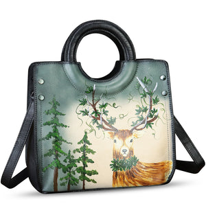 Genuine Leather Tote Bag for Women Hand Painted Leather Shoulder Handbag Handmade Purse Crossbody Work Tote Casual Purse