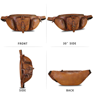 Genuine Leather Fanny Pack for Men and Women Real Leather Sling Bag Crossbody Bag Fashion Waist Bag Chest Purse