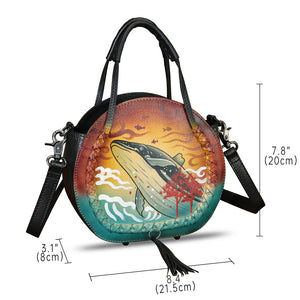 Genuine Leather Handbag for Women Purse Hand Painted Pattern Top Handle Satchel Handmade Crossbody Pouch