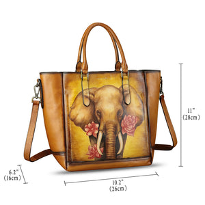 Genuine Leather Handbag for Women Hand Painted Leather Top Handle Satchel Handmade Crossbody Purse Tote Bag